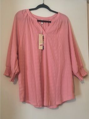 Women's Pink Button-Neck Blouse